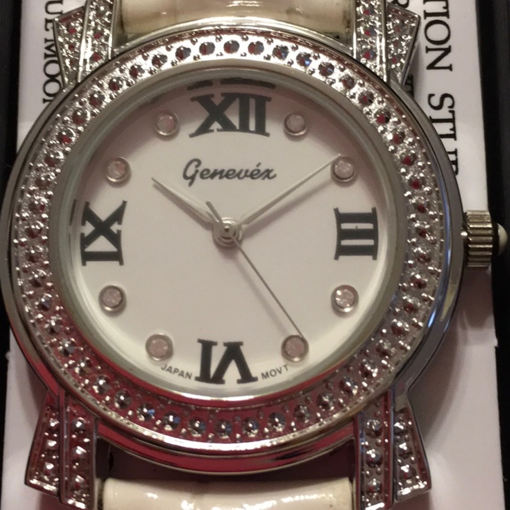 NWT, Swiss made watch, faux alligator leather band. White. Very Chopard looking.